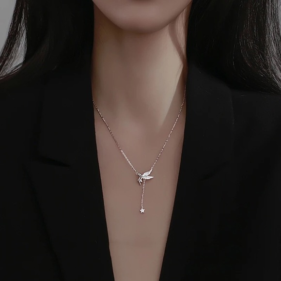 925 Sterling Silver Angel Star Tassel Necklace - Picture 3 of 11